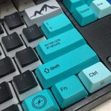 Close-up of computer keyboard keycaps, with some in teal and grey, representing client 'shhhxn', a satisfied PCExperts101 customer.