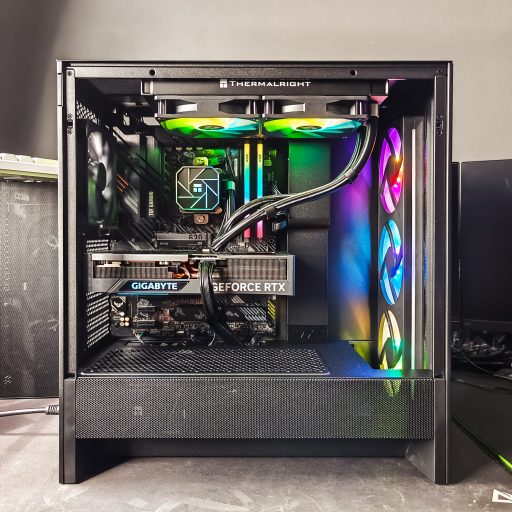 High-performance custom gaming PC built by PCExperts101, featuring liquid cooling, Gigabyte RTX GPU, and vibrant RGB lighting for optimal performance and aesthetics.